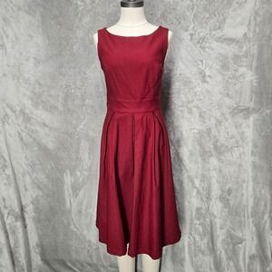 ModCloth‎ Burgundy Sleeveless Fit Flare Midi Dress Women's Size M Preppy Career